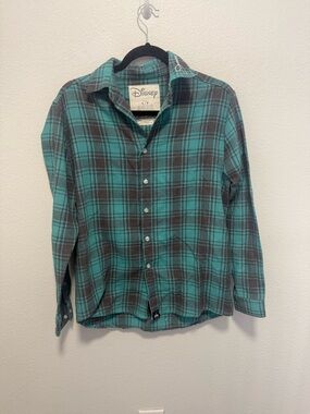 Disney Princess Jasmine Teal Plaid Button-Up Shirt Size Small